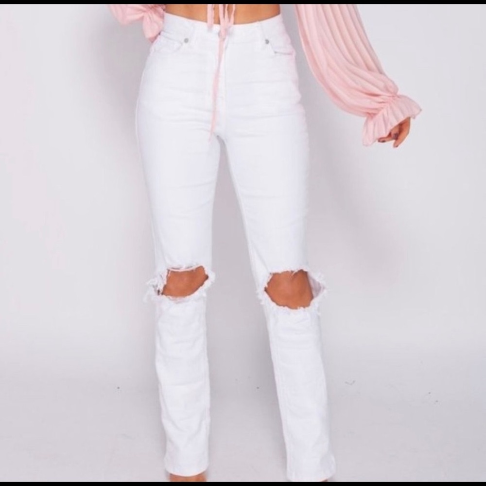 Kaylene White Relaxed Fit High Rise Ripped Jeans - Picture 2 of 5